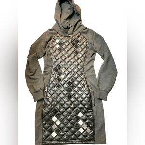 JOHN RICHMOND designer Y2K gray hooded dress Diamond quilted front panel Size SM